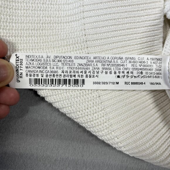 Zara Sweater Mens Medium White Ribbed Quarter Zip Pullover Cotton Knit Bulgaria - Picture 4 of 12